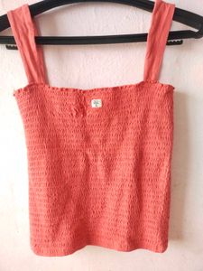 Orange Smocked Tank Top