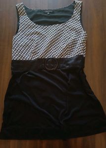 Partywear Black And White Chex Top , short Dress