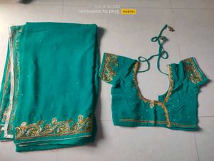 Sea Green Heavy Stone Work Saree , Stiched Blouse