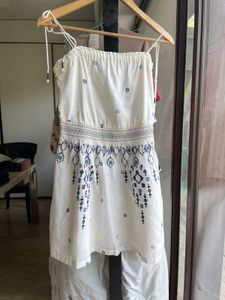 White Embroidered Sundress With Dry Clean Tag