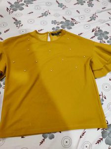 Mustard Top with Pearl Detail