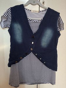 Chic Striped Top with Denim Vest for Women