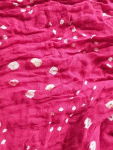 Red Bandhani Dupatta With Beaded Tassel &amp; Ghungru
