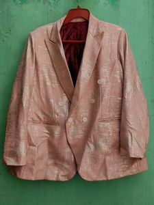 Partywear Blazer ,  Simrii Baby Pink With Golden Women Coat