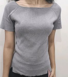 Grey Boat Neck Woolen Top