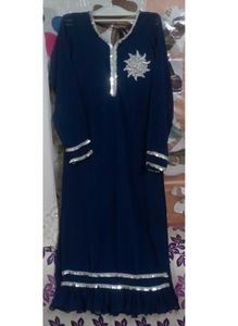 Elegant Navy &amp; Of White Embroidered Pant Suit