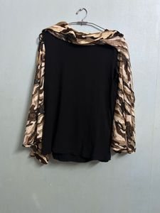 Brown Camouflage Print Top with Attached Inner