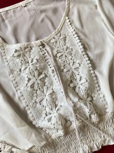 White Self Design Top