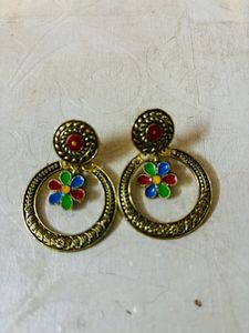 Multi Colour Antique Gold Earing