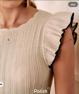 New With Tag Off White Korean Ruffled Top