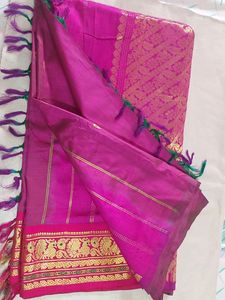 Magenta Silk Saree with Gold Details