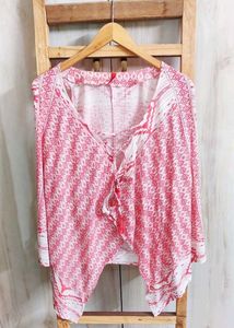 Pink Printed Cotton Shrug Size-42