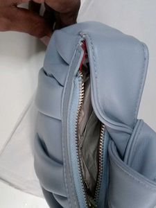 Pleated Pastel Blue Top Handle Bag