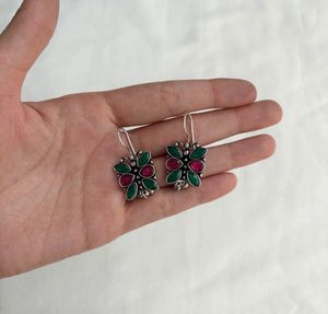 Floral Silver Drop Earrings with stone