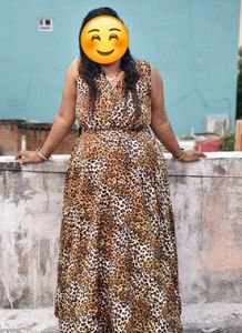 women tiger printed v neck long maxi dress