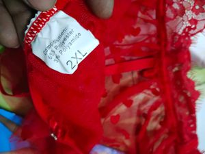 (810]Red Heart Tulle Garter Belt