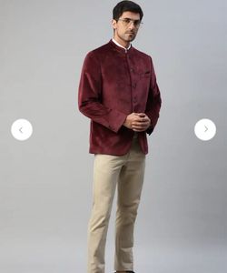 Marks &amp; Spencer Men Maroon Bandhgala Blazer