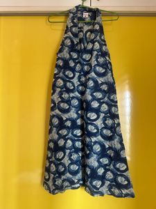 Cotton Blue A-line Knee Length Dress