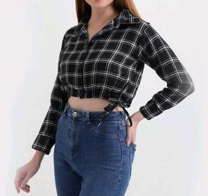 Checked Crop Shirt 🖤🤍 (with Waist Tie)