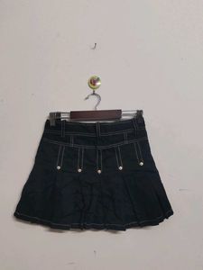 Pleated Denims Mini Skirt