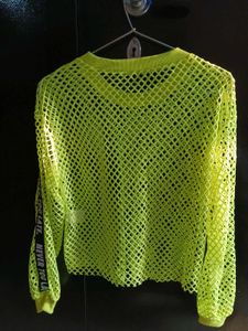 “NEVER TOO LATE” Neon Mesh Top – by SHEIN