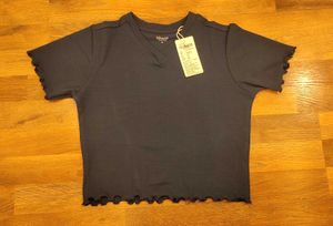 Cute Navy Blue Ruffle Crop Top