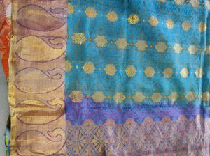 Teal &amp; Gold Silk Saree