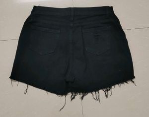 Distressed Black Denim Shorts