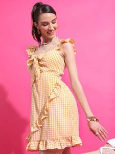 Tokyo Talkies Women Skater Yellow Dress