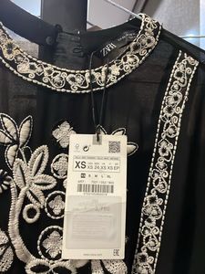 Zara Black Embroidered Mini Dress