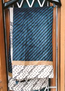 Blue and off white saree