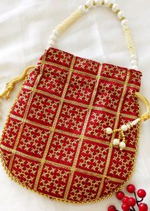 Maroon Beautiful Zari Embroidery Potli Bag