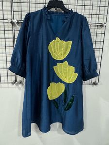 Chic Blue Floral Embroidered Dress