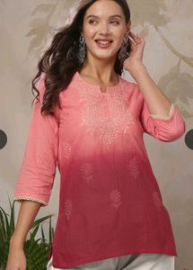 Cotton Pink Embroidered Kurta