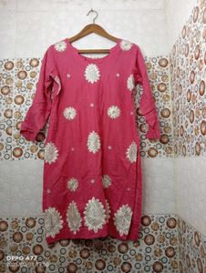 Pink Kurti with Brown Shawl