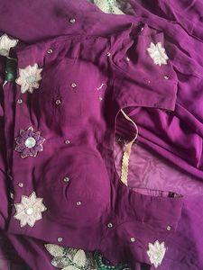 Embroidered Purple Georgette Sari