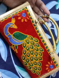 Embroidered Peacock Clutch