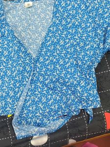 SSS Blue Floral Wrap Top