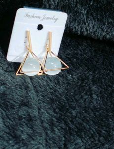 Gold Toned White Pearl Wrapped Pyramid Earings