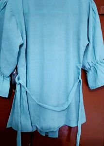 Vintage Blue Pleated Blouse