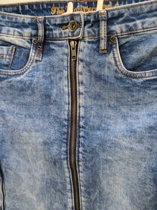 Denim Zip Front Skirt