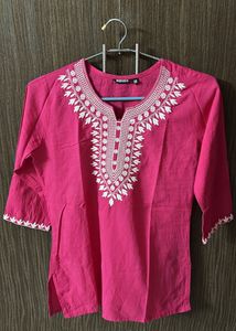 Pink Embroidered Short Kurti Top