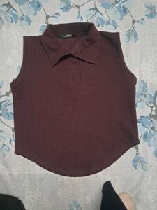 Zara Burgundy Sleeveless Top