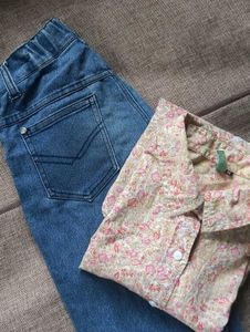 floral print shirt and denim combo | girls