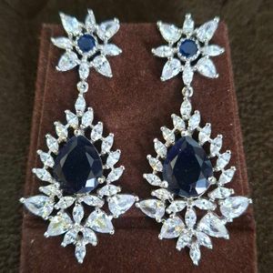Peora White And Blue Zirconia Drop Earrings