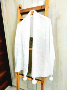 Soft White Scarf with Pom Poms