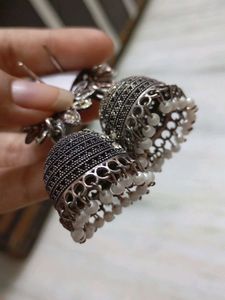 Silver Tone Jhumka Earrings