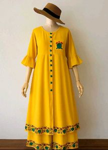 🔸 "Embroidered Slit Gown Kurti with Palazzo Set"