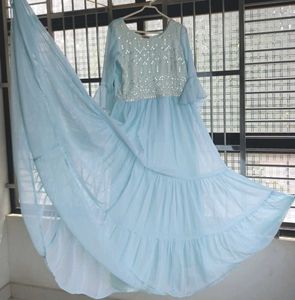Pastel Blue Sequin Tiered Maxi Dress