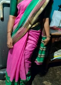 Pink Cotton Saree With Blouse